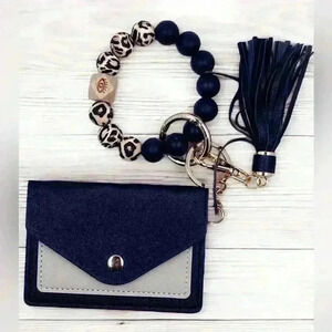 Silicone Beaded Wristlet Bracelet Keychain Wallet Bangle Keyring Tassel Women